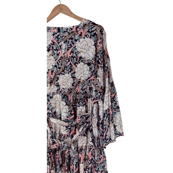 Meritt Floral Mini Dress Full Sleeves Gathered Black Multi Boho Cottage Peasant - Picture 9 of 14